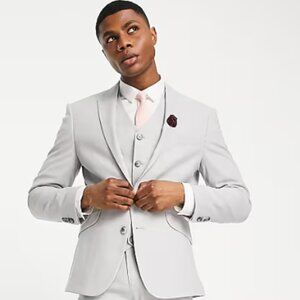 NWT ASOS DESIGN wedding skinny suit jacket in ice gray micro texture 38S 32x32
